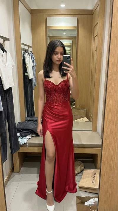 AI clothing try-on: woman previewing dress virtually