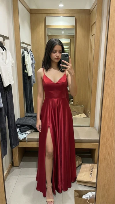 Virtual try-on: woman wearing AI-generated outfit by Outfii